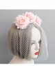 Fashion Personality Bride Bridesmaid Wedding Pink Mesh Rose Flower Blindfold Veil Headband