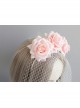 Fashion Personality Bride Bridesmaid Wedding Pink Mesh Rose Flower Blindfold Veil Headband
