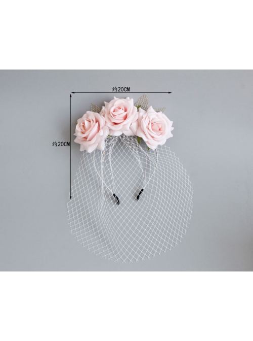 Fashion Personality Bride Bridesmaid Wedding Pink Mesh Rose Flower Blindfold Veil Headband