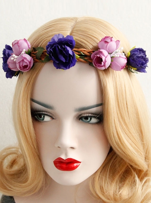 Fashion Leisure Holiday Rattan Pink Purple Garland Seaside Beach Christmas Bride Hair Band