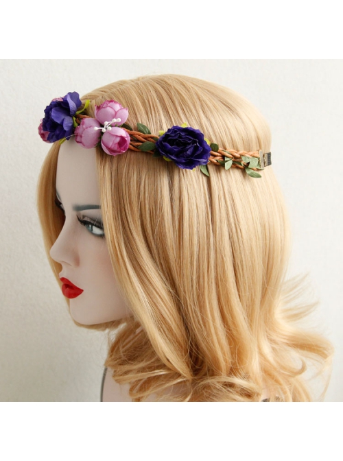 Fashion Leisure Holiday Rattan Pink Purple Garland Seaside Beach Christmas Bride Hair Band