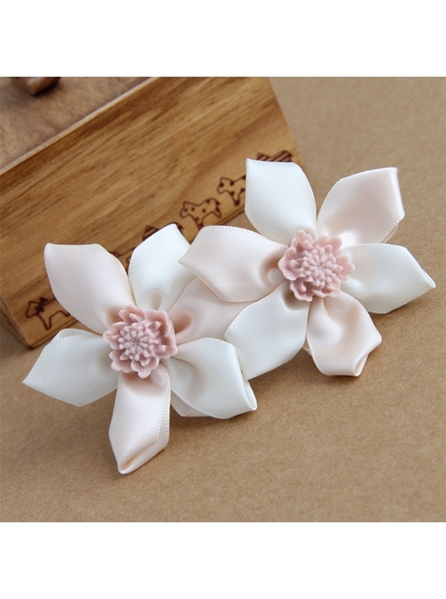 Fashion Cute Simple Lady Pink Ribbon Flower Spring Hairpin