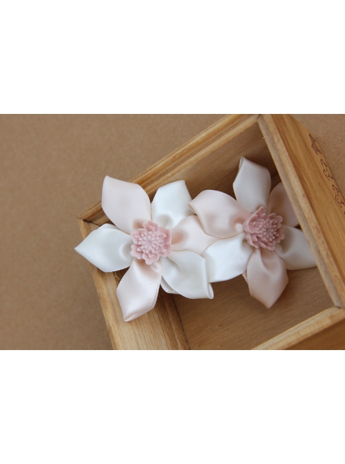 Fashion Cute Simple Lady Pink Ribbon Flower Spring Hairpin