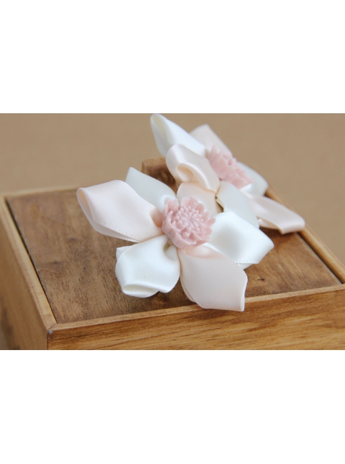 Fashion Cute Simple Lady Pink Ribbon Flower Spring Hairpin