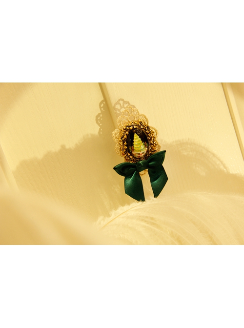 Fashion Dark Green Bow Christmas Tree Romantic Golden Lace Retro Handmade Brooch