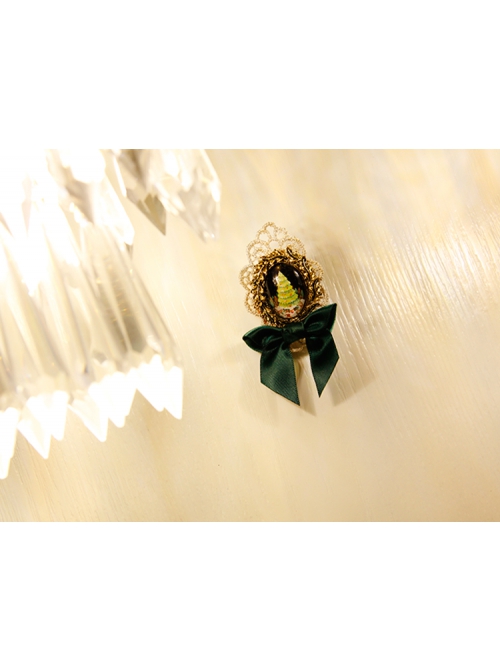 Fashion Dark Green Bow Christmas Tree Romantic Golden Lace Retro Handmade Brooch
