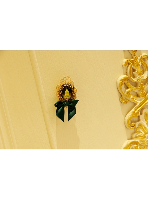 Fashion Dark Green Bow Christmas Tree Romantic Golden Lace Retro Handmade Brooch