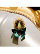 Fashion Dark Green Bow Christmas Tree Romantic Golden Lace Retro Handmade Brooch