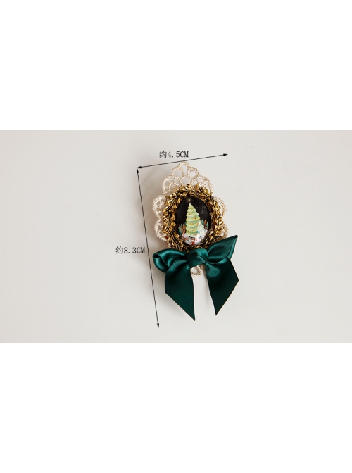 Fashion Dark Green Bow Christmas Tree Romantic Golden Lace Retro Handmade Brooch