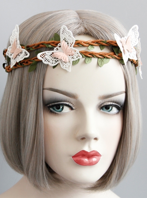 Fashion Leisure Vacation Seaside Beach White Lace Butterfly Rattan Hair Tie
