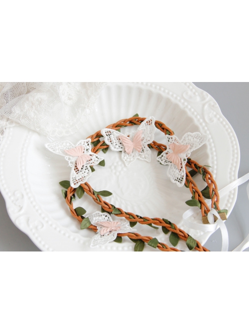 Fashion Leisure Vacation Seaside Beach White Lace Butterfly Rattan Hair Tie
