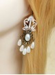 Fashion Baroque Retro Lady Exaggerated Pearl White Lace Bride Long Earrings