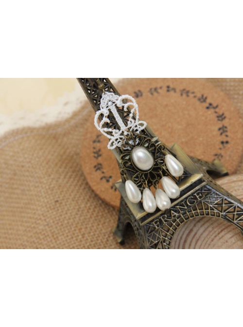 Fashion Baroque Retro Lady Exaggerated Pearl White Lace Bride Long Earrings