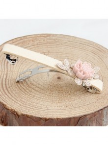 Fashion Simple Lady Handmade Golden Lace Pink Rose Flower Hairpin