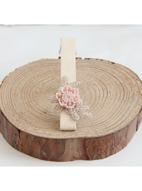 Fashion Simple Lady Handmade Golden Lace Pink Rose Flower Hairpin