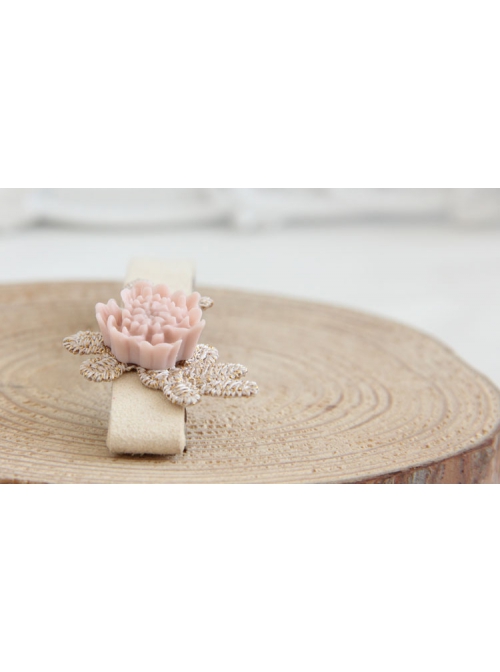 Fashion Simple Lady Handmade Golden Lace Pink Rose Flower Hairpin