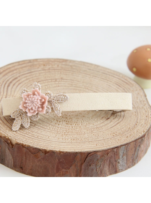 Fashion Simple Lady Handmade Golden Lace Pink Rose Flower Hairpin