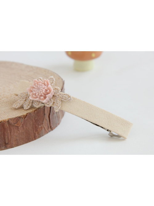 Fashion Simple Lady Handmade Golden Lace Pink Rose Flower Hairpin