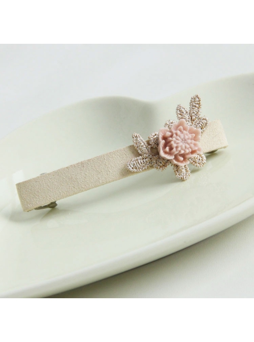 Fashion Simple Lady Handmade Golden Lace Pink Rose Flower Hairpin