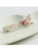 Fashion Simple Lady Handmade Golden Lace Pink Rose Flower Hairpin