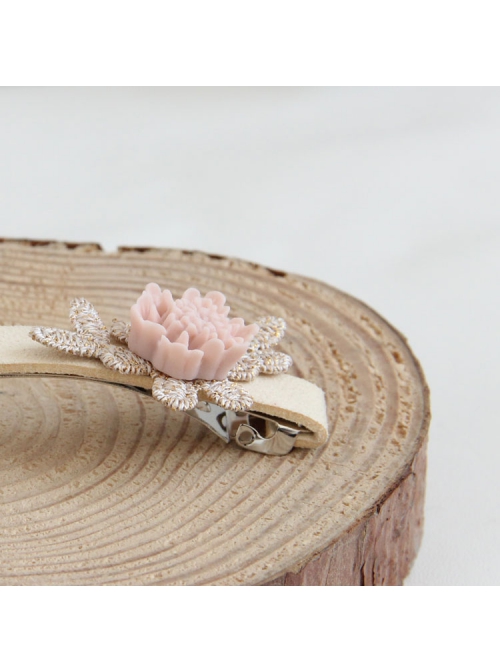 Fashion Simple Lady Handmade Golden Lace Pink Rose Flower Hairpin