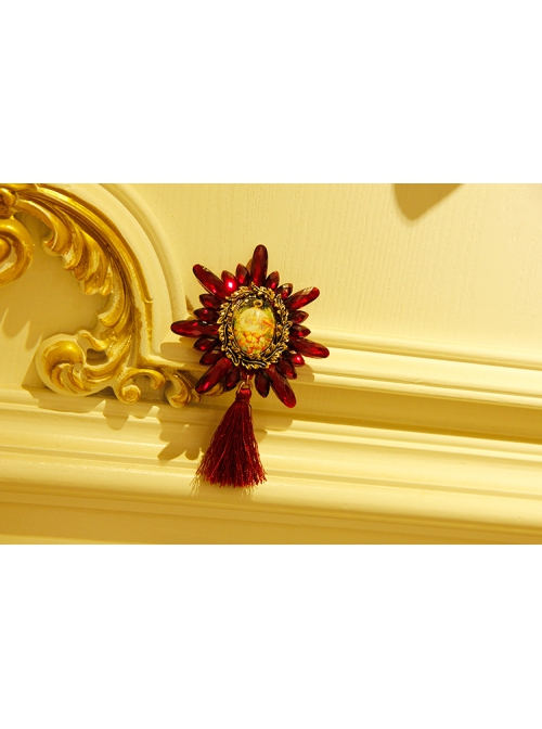 Fashion Retro Castle Illustration Red Tassel Diamond Creative Christmas Eve Brooch