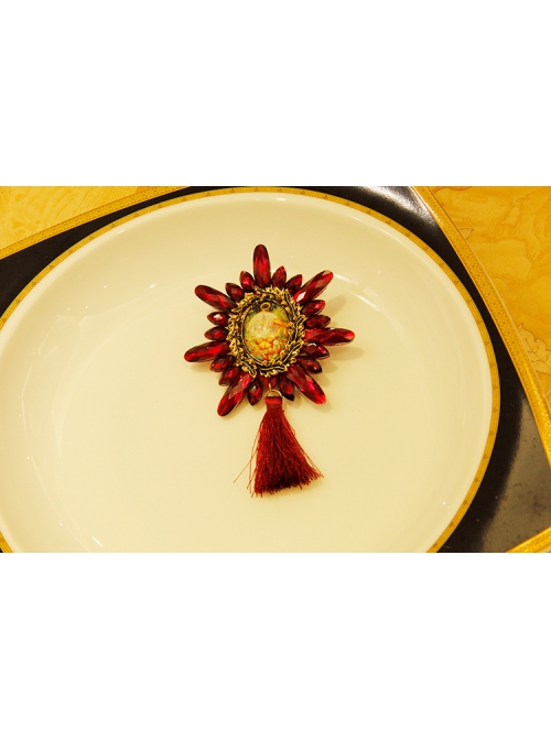 Fashion Retro Castle Illustration Red Tassel Diamond Creative Christmas Eve Brooch