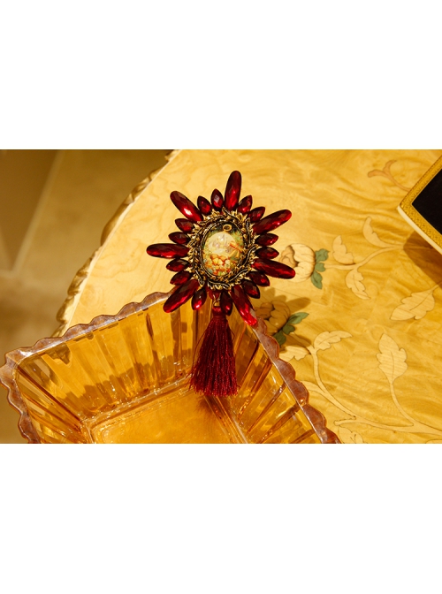 Fashion Retro Castle Illustration Red Tassel Diamond Creative Christmas Eve Brooch