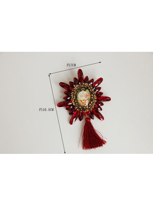 Fashion Retro Castle Illustration Red Tassel Diamond Creative Christmas Eve Brooch