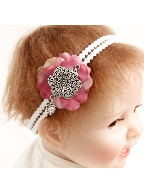Cute Fashion Princess Baby Girl Child Love Pink Flower White Stretch Headband