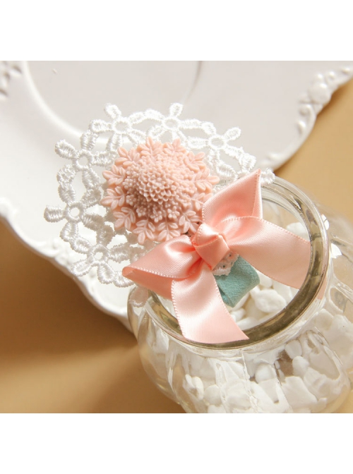 Fashion Children Baby Cute White Lace Pink Flowers Bow Christmas Delicate Hairpin