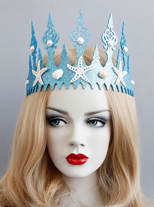 Fashion Casual Child Adult Prom Mermaid White Starfish Pearl Shell Blue Crown Seaside Tourism Hairband
