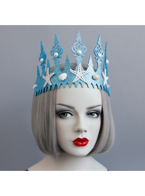 Fashion Casual Child Adult Prom Mermaid White Starfish Pearl Shell Blue Crown Seaside Tourism Hairband