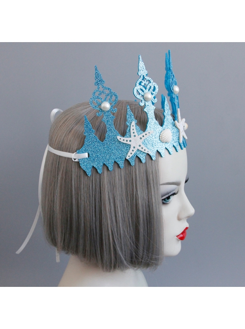 Fashion Casual Child Adult Prom Mermaid White Starfish Pearl Shell Blue Crown Seaside Tourism Hairband