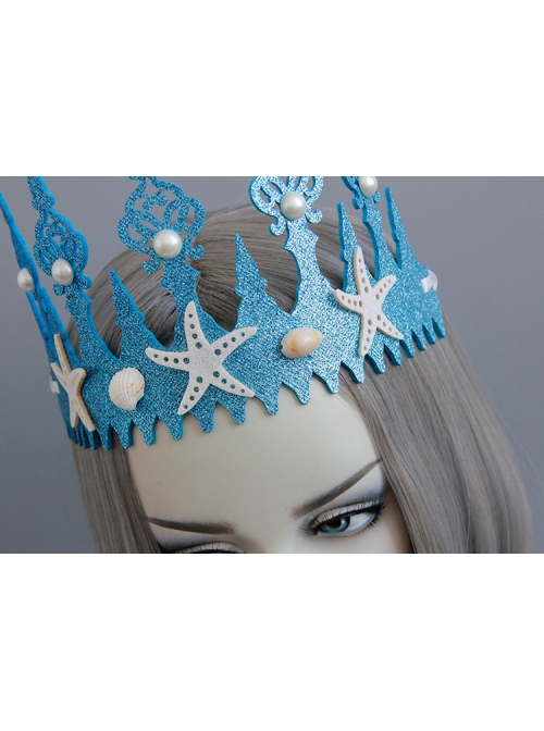 Fashion Casual Child Adult Prom Mermaid White Starfish Pearl Shell Blue Crown Seaside Tourism Hairband