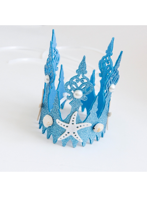 Fashion Casual Child Adult Prom Mermaid White Starfish Pearl Shell Blue Crown Seaside Tourism Hairband