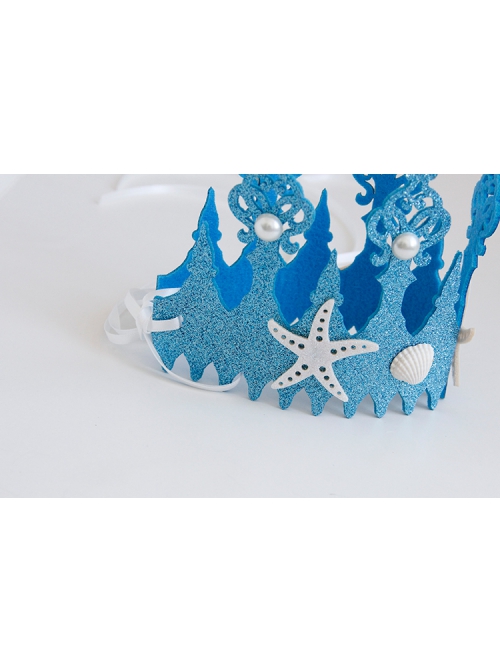 Fashion Casual Child Adult Prom Mermaid White Starfish Pearl Shell Blue Crown Seaside Tourism Hairband