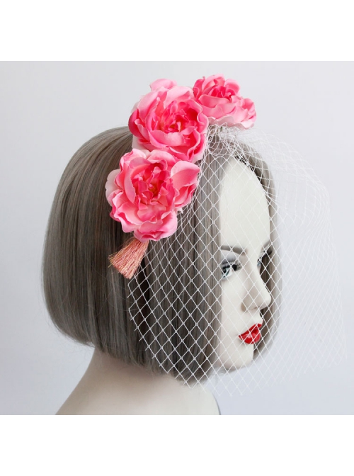 Fashion Personality Pink Flowers Sexy Party Show Veil Headband