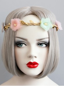 Fashion Seaside Tourism Holiday Fairy Colored Flowers Golden Rattan Wreath Hair Band