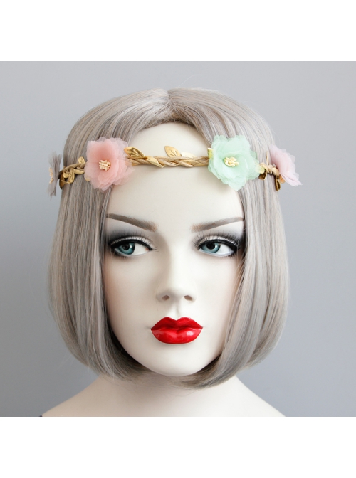Fashion Seaside Tourism Holiday Fairy Colored Flowers Golden Rattan Wreath Hair Band
