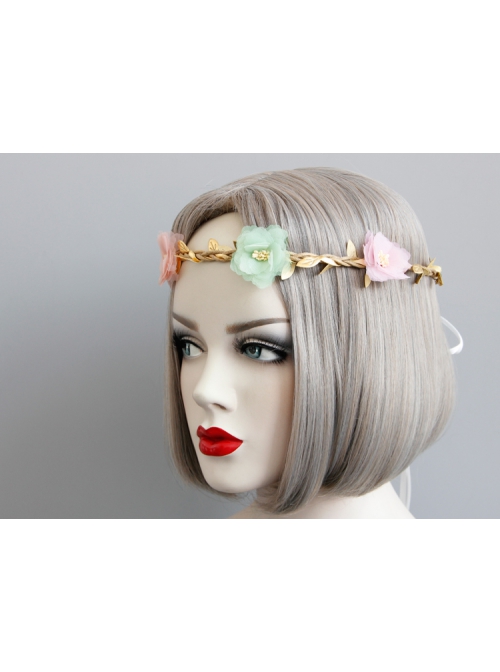 Fashion Seaside Tourism Holiday Fairy Colored Flowers Golden Rattan Wreath Hair Band
