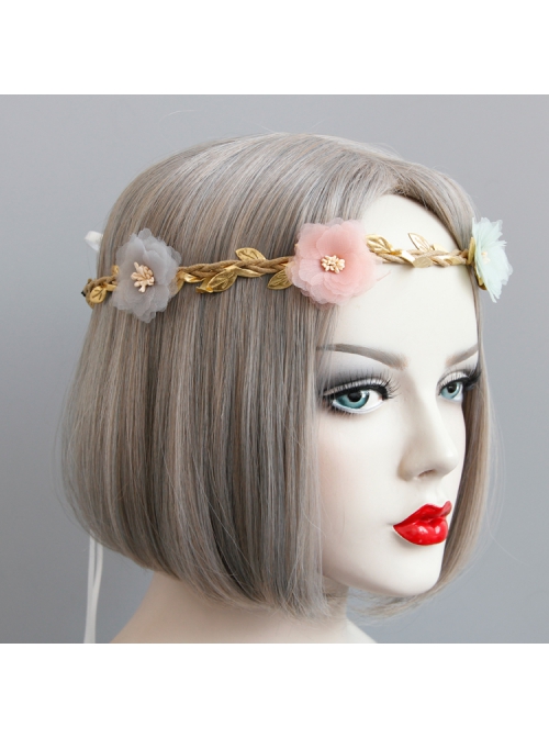 Fashion Seaside Tourism Holiday Fairy Colored Flowers Golden Rattan Wreath Hair Band