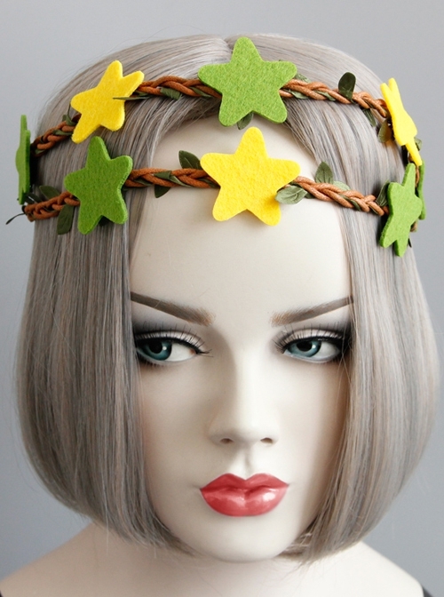 Fashion Leisure Vacation Green Yellow Stars Rattan Adult Party Wreath Headband