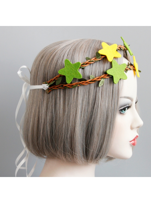 Fashion Leisure Vacation Green Yellow Stars Rattan Adult Party Wreath Headband