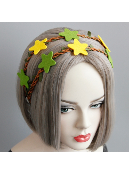 Fashion Leisure Vacation Green Yellow Stars Rattan Adult Party Wreath Headband