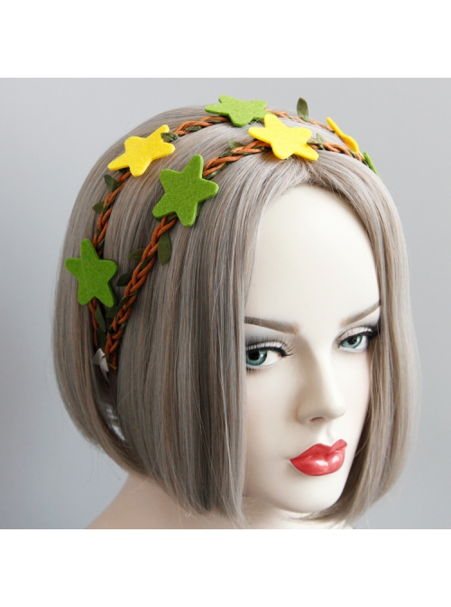 Fashion Leisure Vacation Green Yellow Stars Rattan Adult Party Wreath Headband