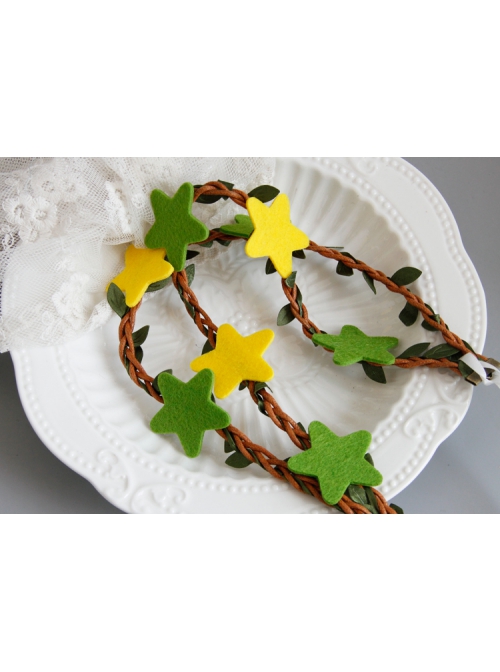 Fashion Leisure Vacation Green Yellow Stars Rattan Adult Party Wreath Headband