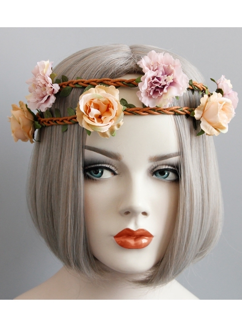 Fashion Birthday Party Holiday Christmas Color Garland Rattan Bride Bridesmaid Princess Hair Tie