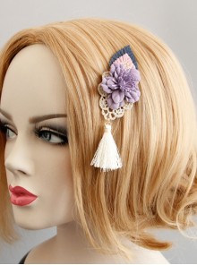 Retro Fashion White Tassels Purple Flowers Golden Lace Leaves Female Handmade Duckbill Clip Hairpin