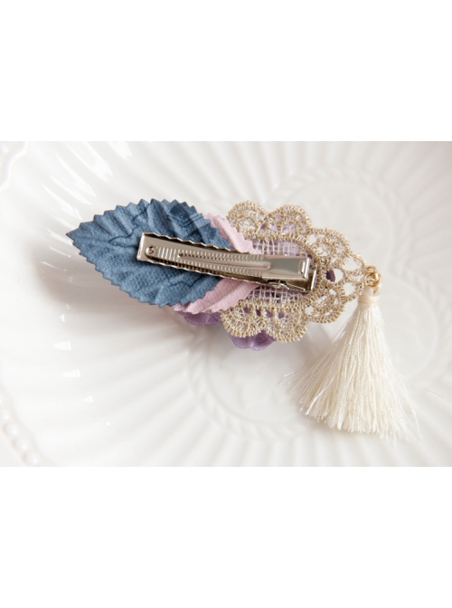 Retro Fashion White Tassels Purple Flowers Golden Lace Leaves Female Handmade Duckbill Clip Hairpin